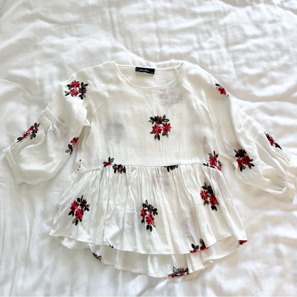 Embroidered Linen Floral Blouse
